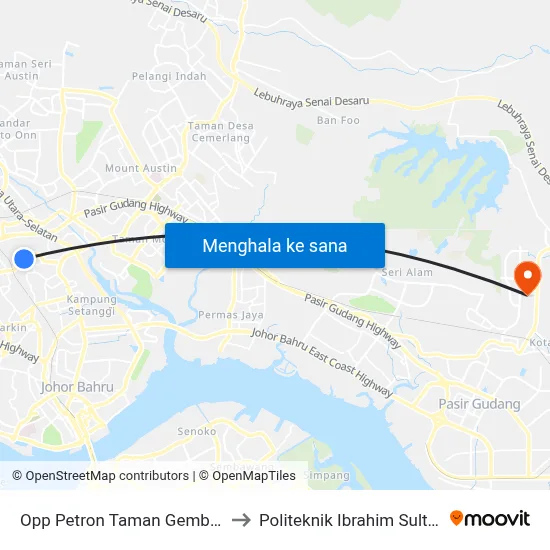 Opp Petron Taman Gembira to Politeknik Ibrahim Sultan map