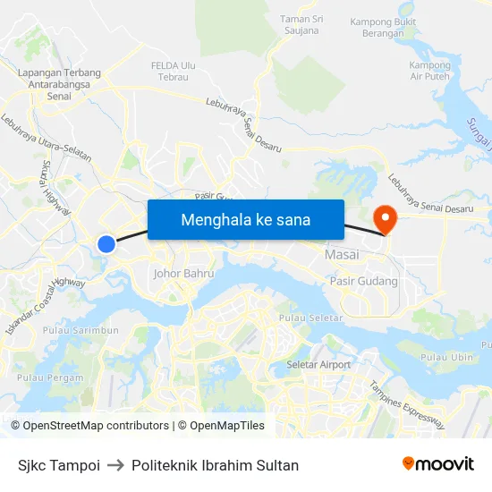 Sjkc Tampoi to Politeknik Ibrahim Sultan map