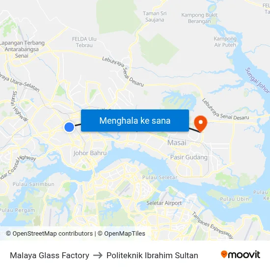 Malaya Glass Factory to Politeknik Ibrahim Sultan map
