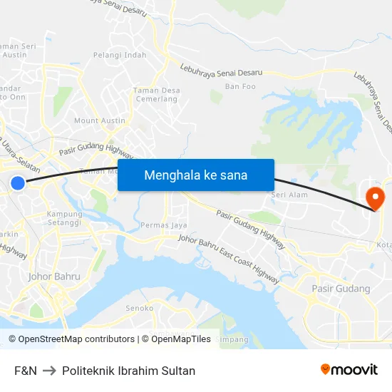 F&N to Politeknik Ibrahim Sultan map