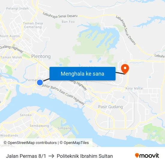 Jalan Permas 8/1 to Politeknik Ibrahim Sultan map