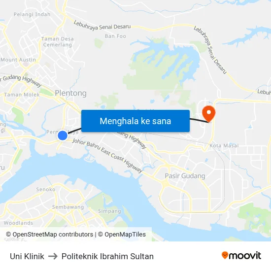 Uni Klinik to Politeknik Ibrahim Sultan map