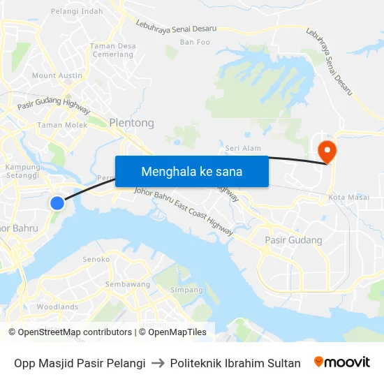 Opp Masjid Pasir Pelangi to Politeknik Ibrahim Sultan map