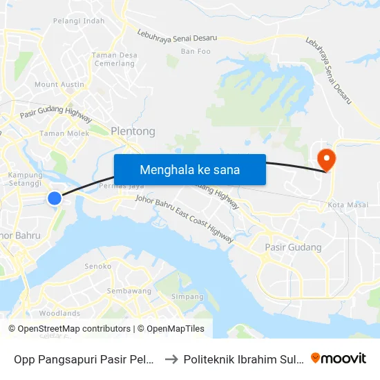 Opp Pangsapuri Pasir Pelangi to Politeknik Ibrahim Sultan map