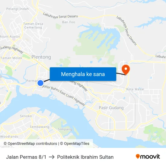 Jalan Permas 8/1 to Politeknik Ibrahim Sultan map