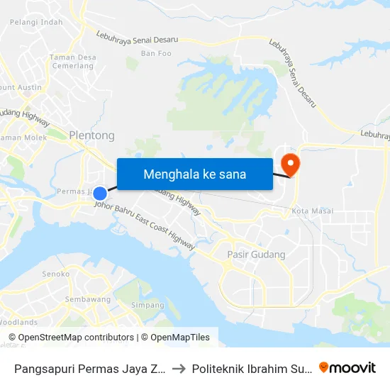 Pangsapuri Permas Jaya Zon 1 to Politeknik Ibrahim Sultan map