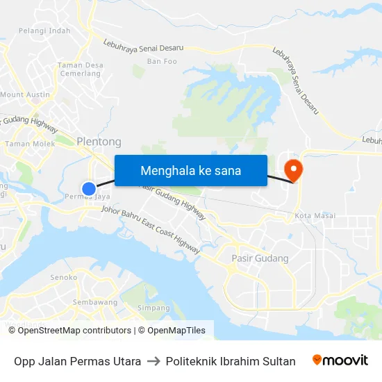Opp Jalan Permas Utara to Politeknik Ibrahim Sultan map