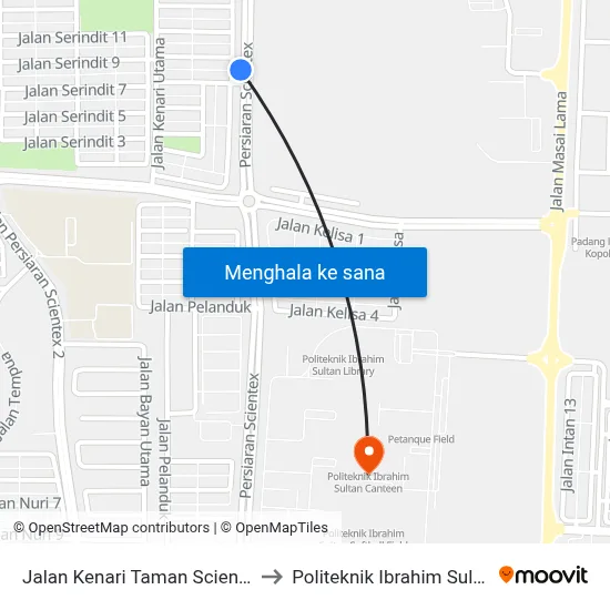 Jalan Kenari Taman Scientex to Politeknik Ibrahim Sultan map