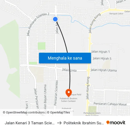 Jalan Kenari 3 Taman Scientex to Politeknik Ibrahim Sultan map