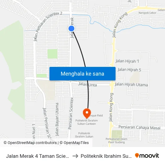 Jalan Merak 4 Taman Scientex to Politeknik Ibrahim Sultan map
