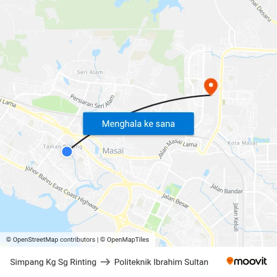 Simpang Kg Sg Rinting to Politeknik Ibrahim Sultan map