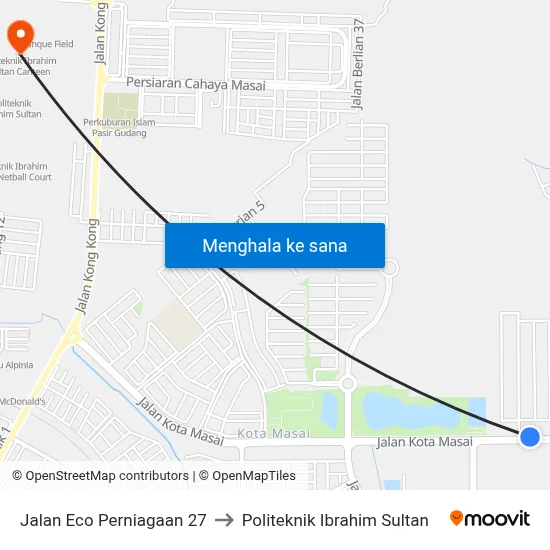 Jalan Eco Perniagaan 27 to Politeknik Ibrahim Sultan map