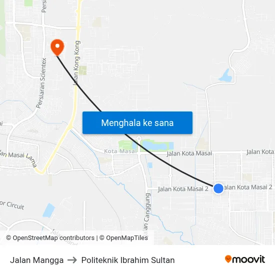 Jalan Mangga to Politeknik Ibrahim Sultan map