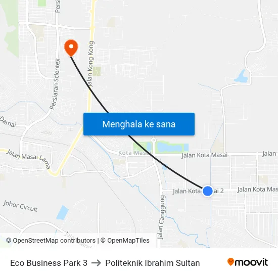 Eco Business Park 3 to Politeknik Ibrahim Sultan map