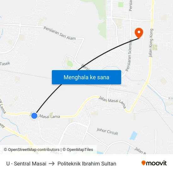 U - Sentral Masai to Politeknik Ibrahim Sultan map