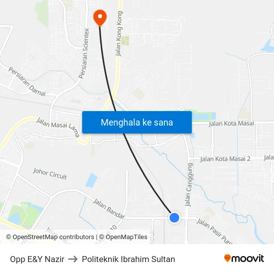 Opp E&Y Nazir to Politeknik Ibrahim Sultan map