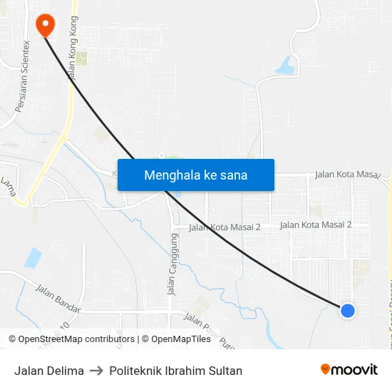Jalan Delima to Politeknik Ibrahim Sultan map