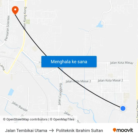 Jalan Tembikai Utama to Politeknik Ibrahim Sultan map