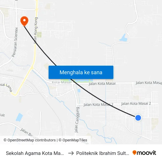Sekolah Agama Kota Masai to Politeknik Ibrahim Sultan map
