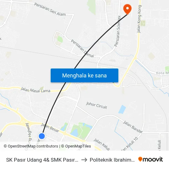 SK Pasır Udang 4& SMK Pasır Gudang2 to Politeknik Ibrahim Sultan map
