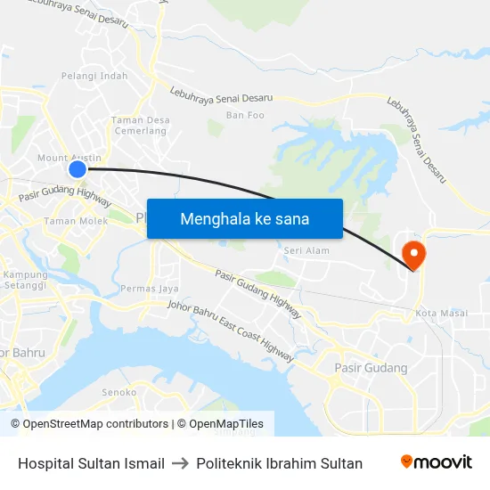 Hospital Sultan Ismail to Politeknik Ibrahim Sultan map