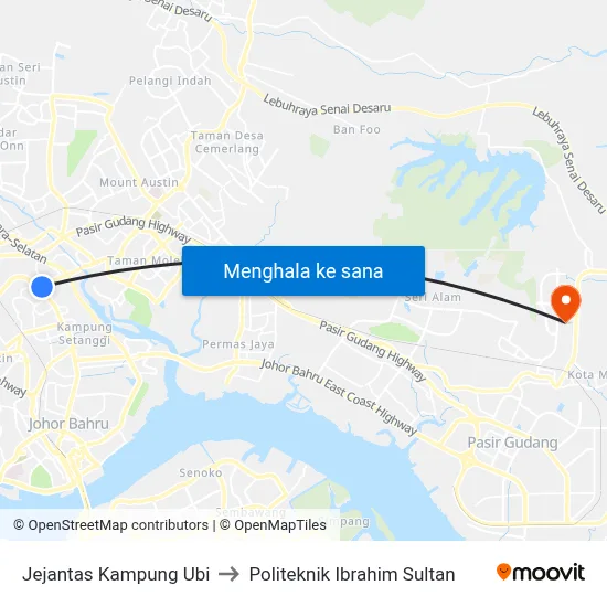 Jejantas Kampung Ubi to Politeknik Ibrahim Sultan map
