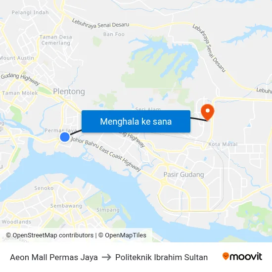Aeon Mall Permas Jaya to Politeknik Ibrahim Sultan map