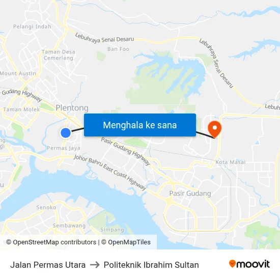 Jalan Permas Utara to Politeknik Ibrahim Sultan map