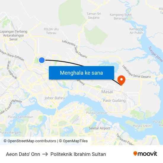 Aeon Dato' Onn to Politeknik Ibrahim Sultan map
