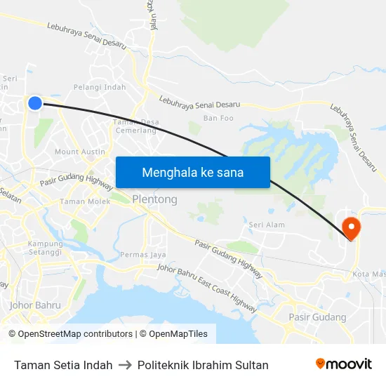 Taman Setia Indah to Politeknik Ibrahim Sultan map