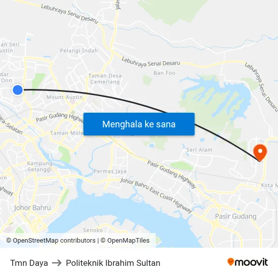 Tmn Daya to Politeknik Ibrahim Sultan map