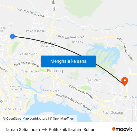 Taman Setia Indah to Politeknik Ibrahim Sultan map