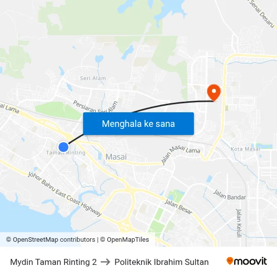 Mydin Taman Rinting 2 to Politeknik Ibrahim Sultan map
