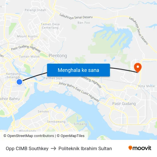 Opp CIMB Southkey to Politeknik Ibrahim Sultan map