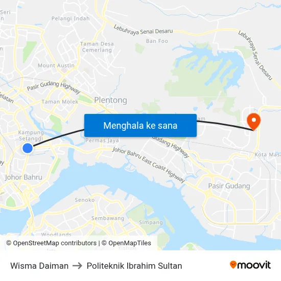Wisma Daiman to Politeknik Ibrahim Sultan map
