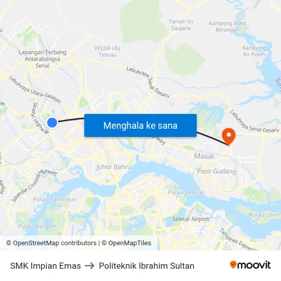 SMK Impian Emas to Politeknik Ibrahim Sultan map