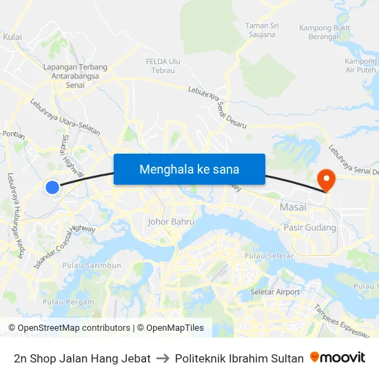 2n Shop Jalan Hang Jebat to Politeknik Ibrahim Sultan map