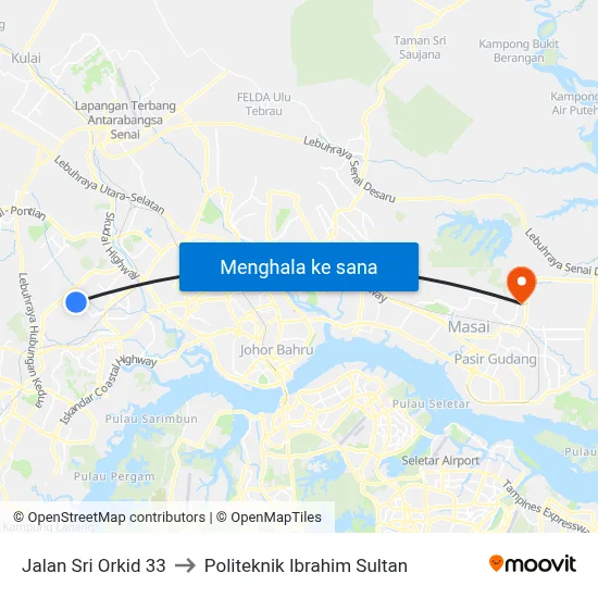 Jalan Sri Orkid 33 to Politeknik Ibrahim Sultan map