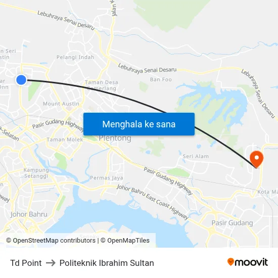 Td Point to Politeknik Ibrahim Sultan map
