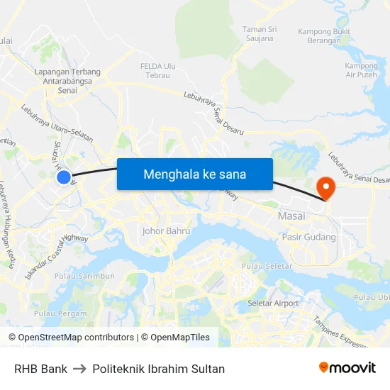 RHB Bank to Politeknik Ibrahim Sultan map