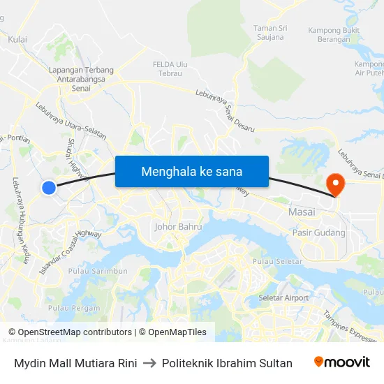 Mydin Mall Mutiara Rini to Politeknik Ibrahim Sultan map