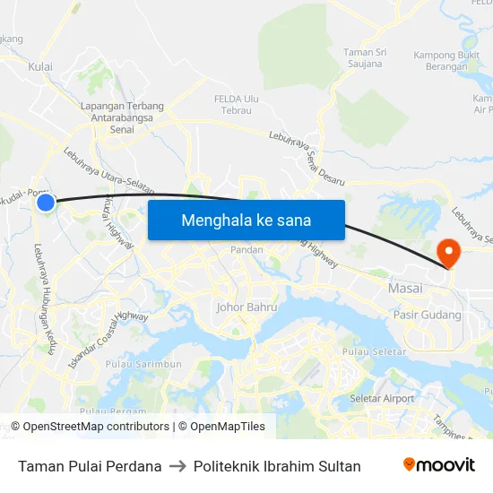 Taman Pulai Perdana to Politeknik Ibrahim Sultan map