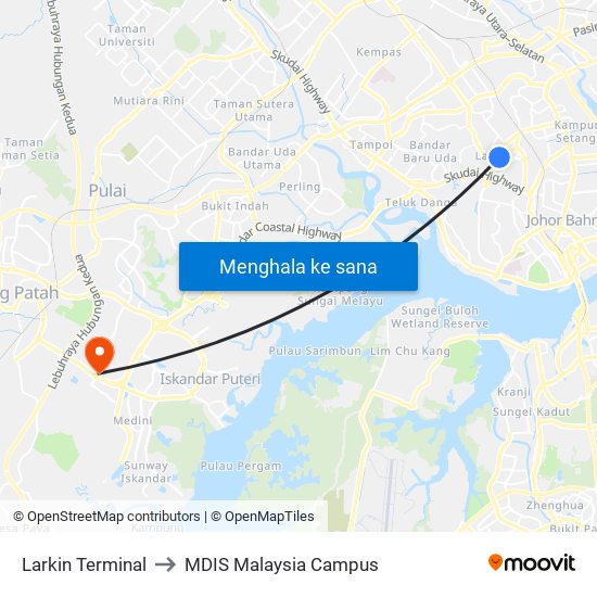 Larkin Terminal to MDIS Malaysia Campus map