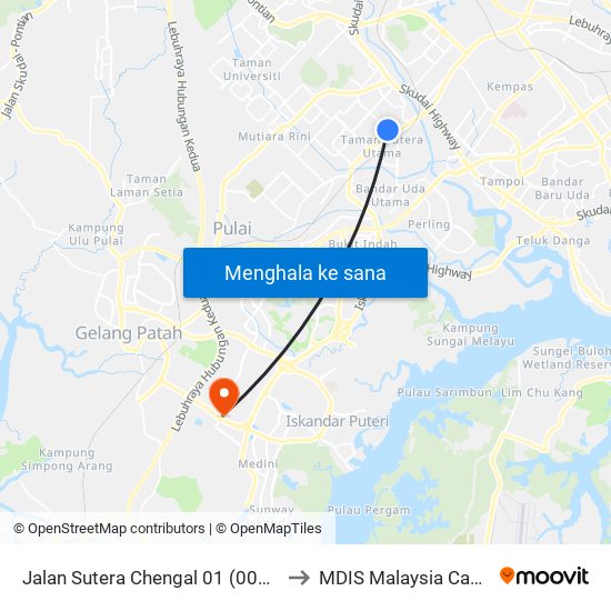 Jalan Sutera Chengal 01 (0008050) to MDIS Malaysia Campus map