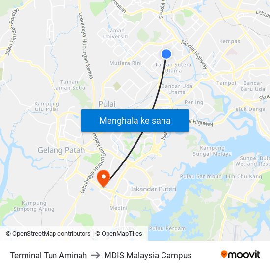 Terminal Tun Aminah to MDIS Malaysia Campus map