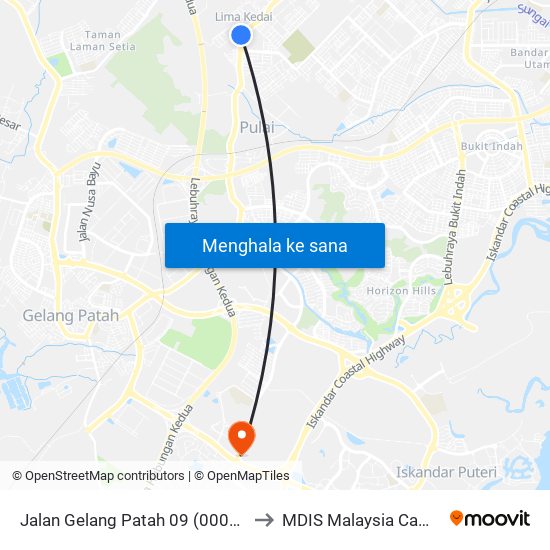 Jalan Gelang Patah 09 (0000462) to MDIS Malaysia Campus map