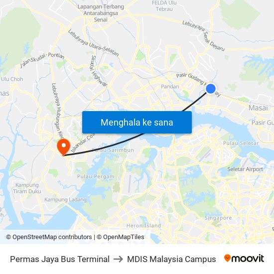 Permas Jaya Bus Terminal to MDIS Malaysia Campus map