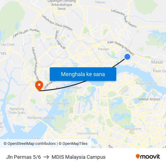 Jln Permas 5/6 to MDIS Malaysia Campus map