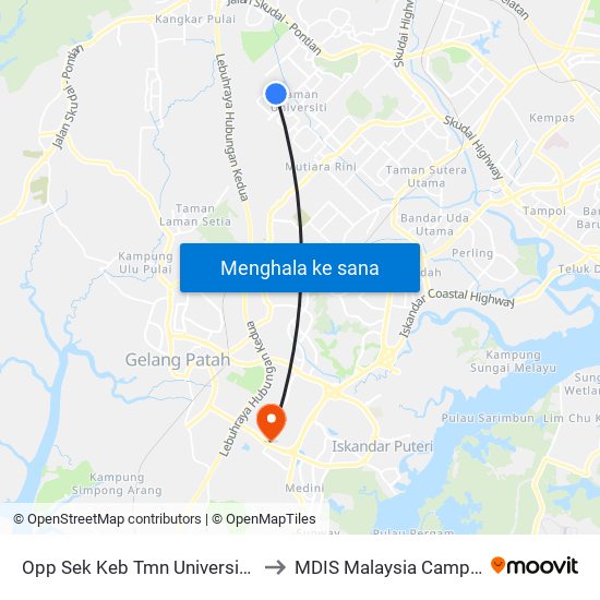 Opp Sek Keb Tmn Universiti 1 to MDIS Malaysia Campus map