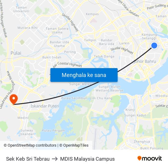 Sek Keb Sri Tebrau to MDIS Malaysia Campus map